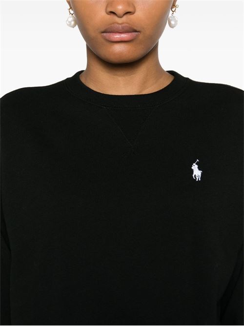 Felpa girocollo Polo Ralph Lauren da donna nera in cotone con Pony ricamato POLO RALPH LAUREN | 211935582011
